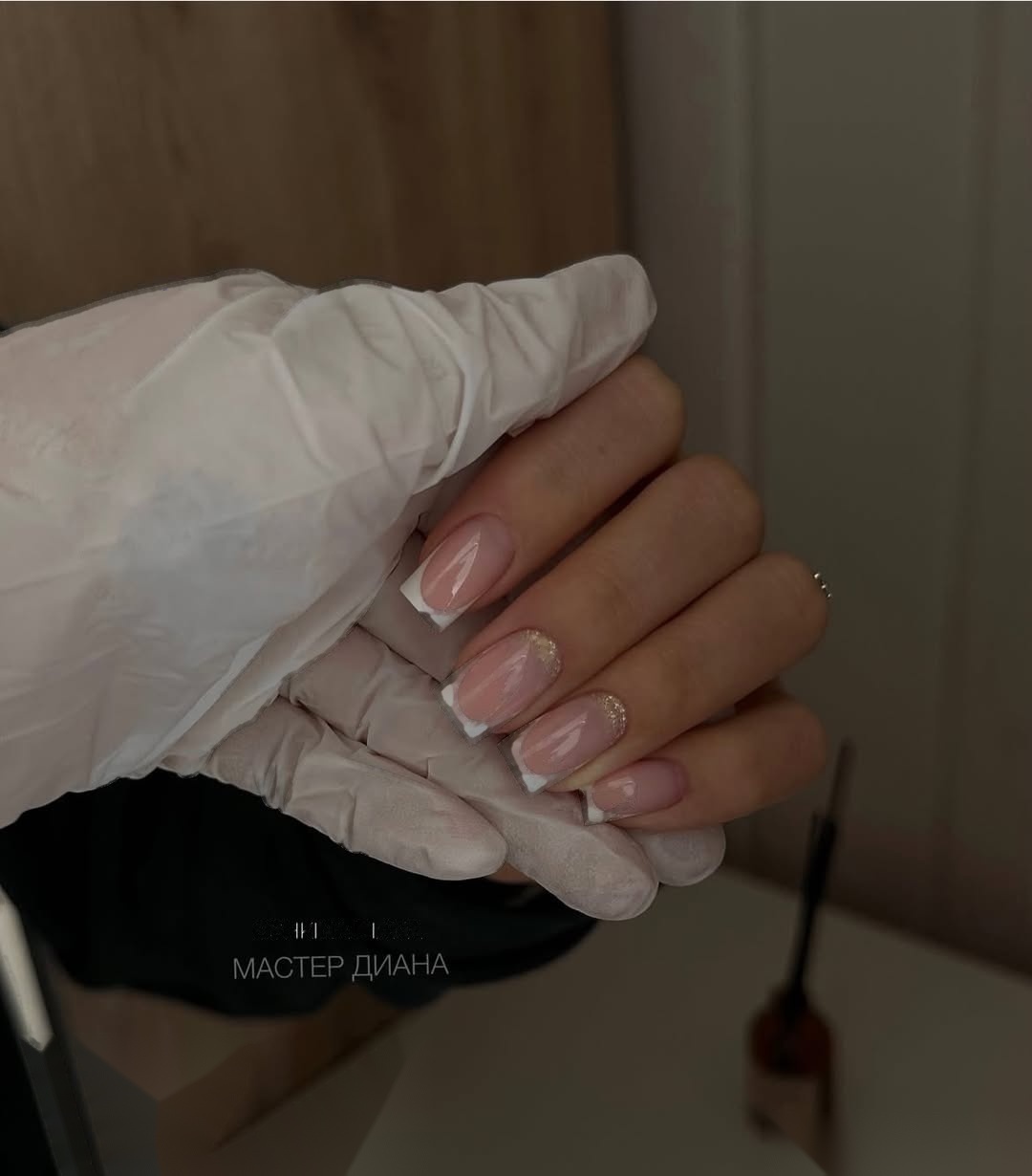 Długi kwadrat french brokat Indigo Nails