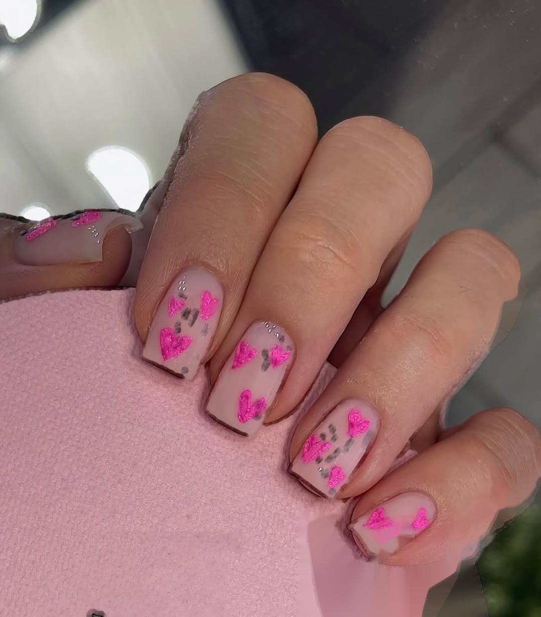 Długi migdał mleczny róż 3D serca Indigo Nails