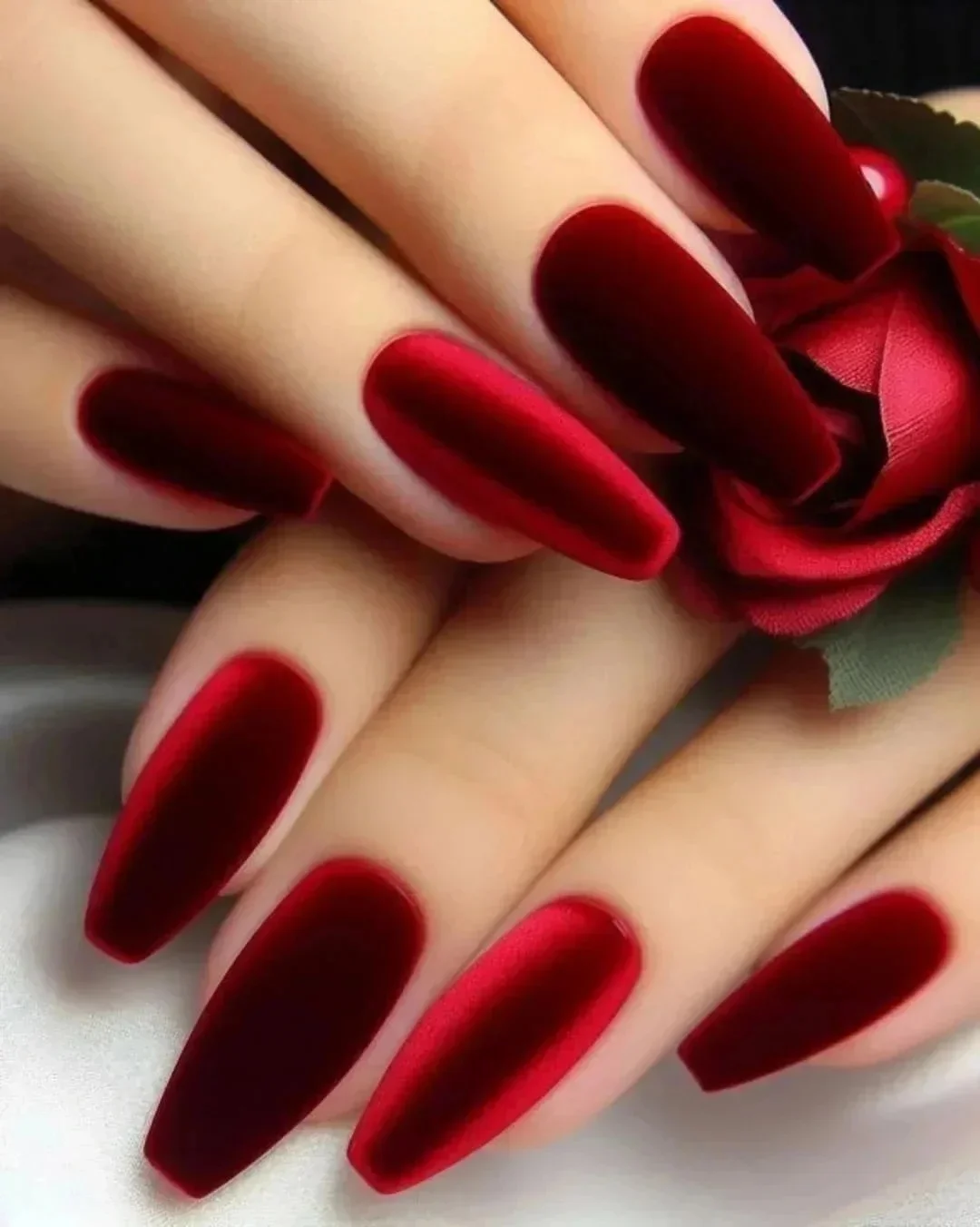 Czerwona woalka: manicure pełen pasji