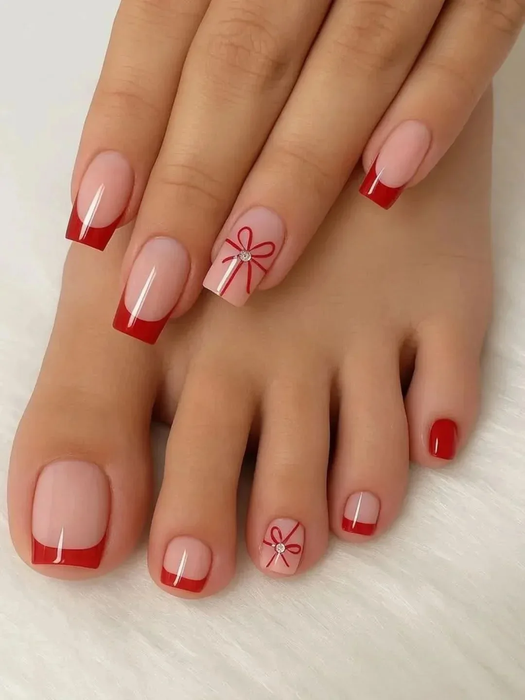 "Czerwony akcent: klasyka francuskiego manicure z nieoczekiwanym twistem"