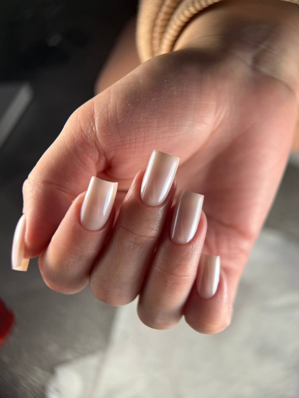 Długi kwadrat perłowy nude jednolity Indigo Nails