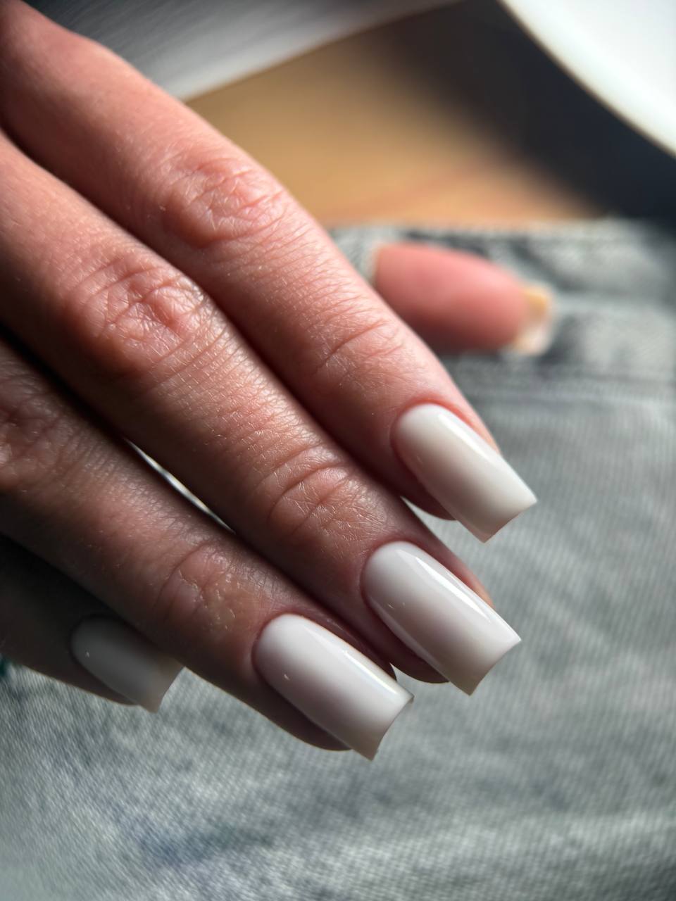 Długi kwadrat mleczna biel jednolity Indigo Nails